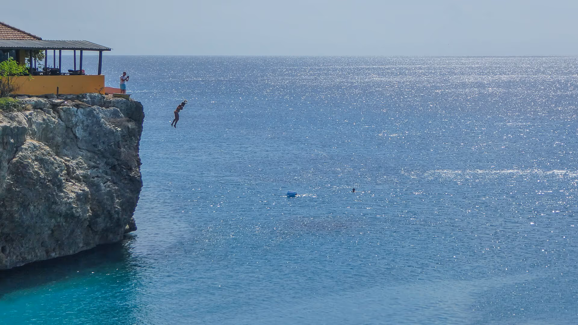 Jumping down from the cliff in Playa Forti